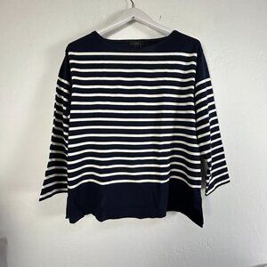 J. Crew Womens Navy & White Striped Long Sleeve Cotton Knit Top Large G6260 New